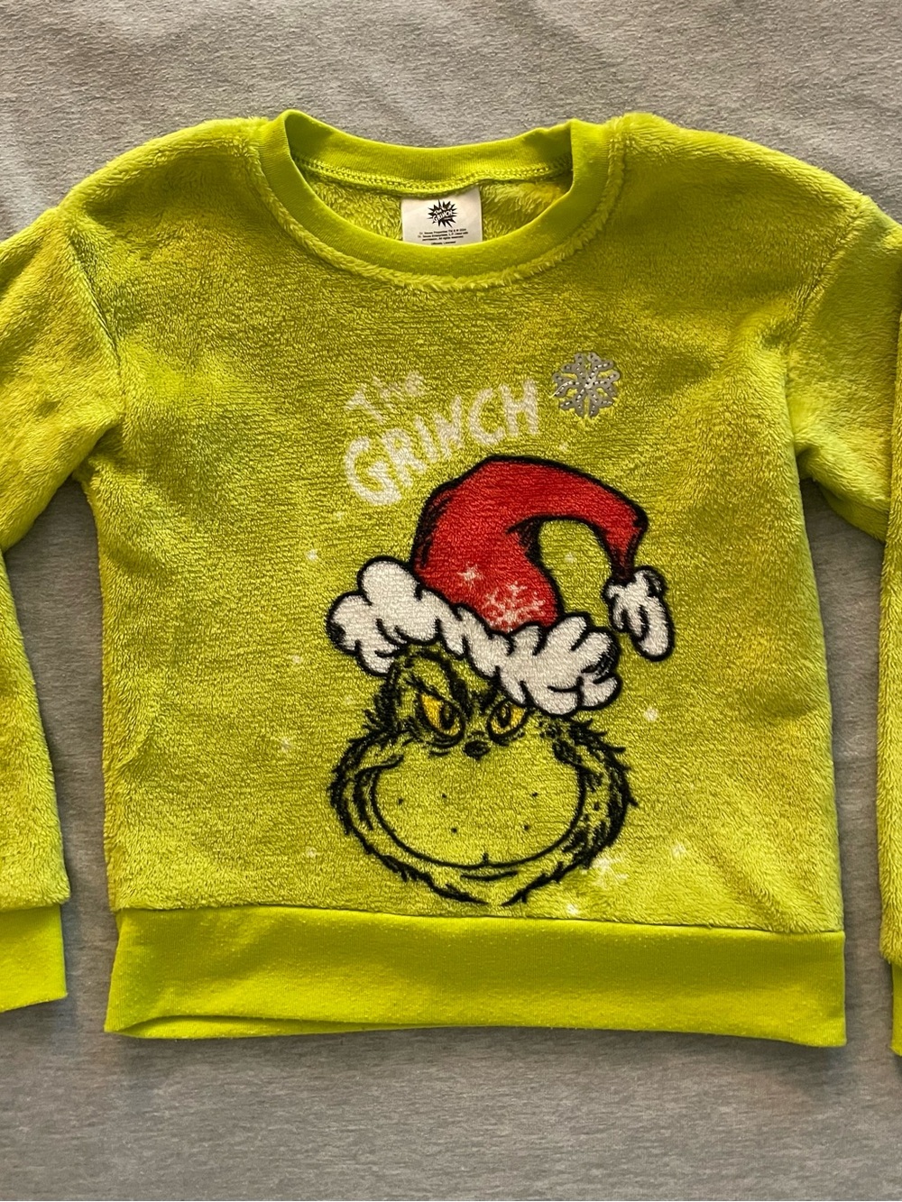 Dr. Seuss Neon Green Grinch Plush Pullover with Red Santa Hat